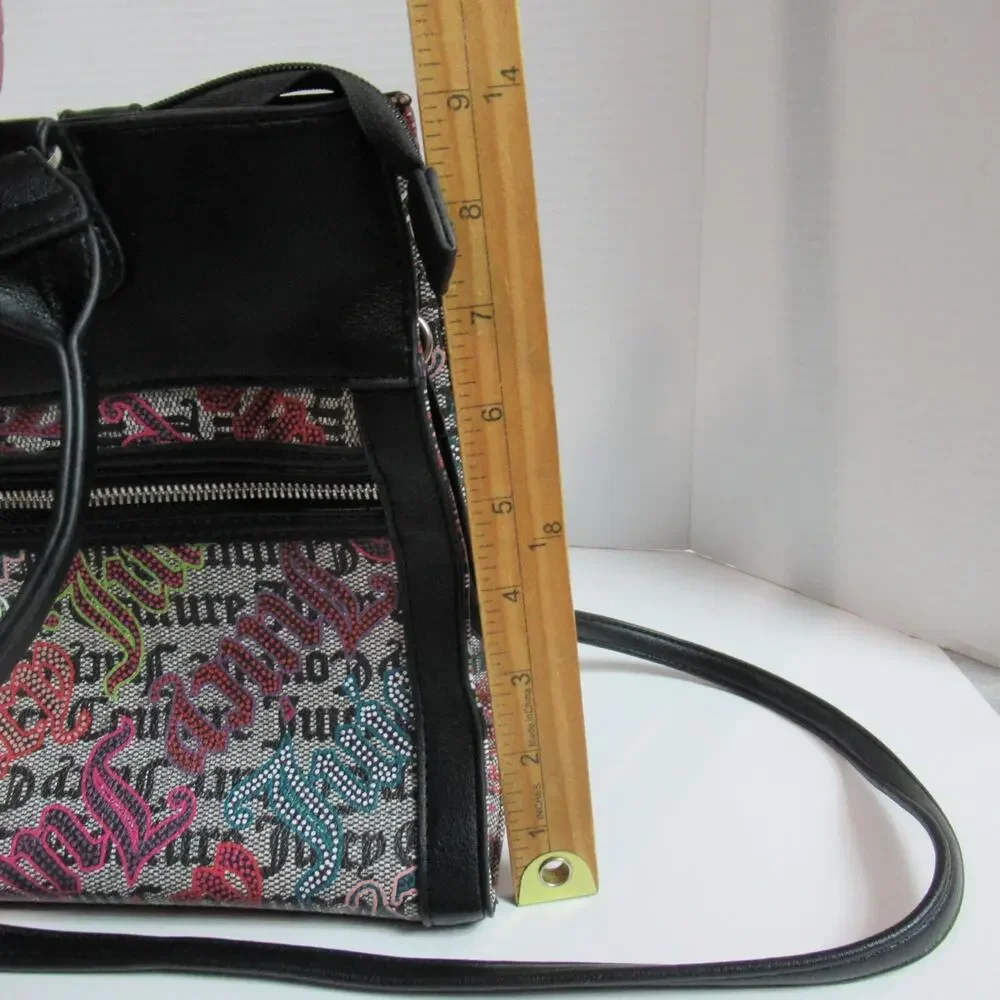 Juicy Couture Handbag Black Beige Lock N Chain Tote Bag Purse Punk Skater Y2K